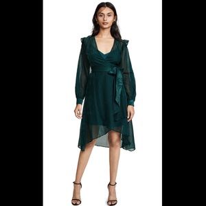 Keepsake the label Odyssey Emerald Velvet Dot Print Wrap Dress w/ Matching Slip